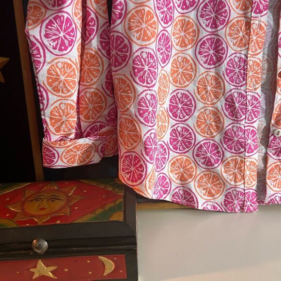 Foxcroft Pink and Orange Citrus Print Blouse 6P - Picture 4 of 14